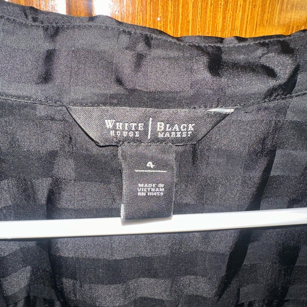White House Black Market Black Sheer Check Button-Down Shirt - Picture 3 of 3